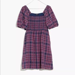 NWT Lucie Puff-Sleeve Smocked Mini Dress in Rockfern Plaid - XXS